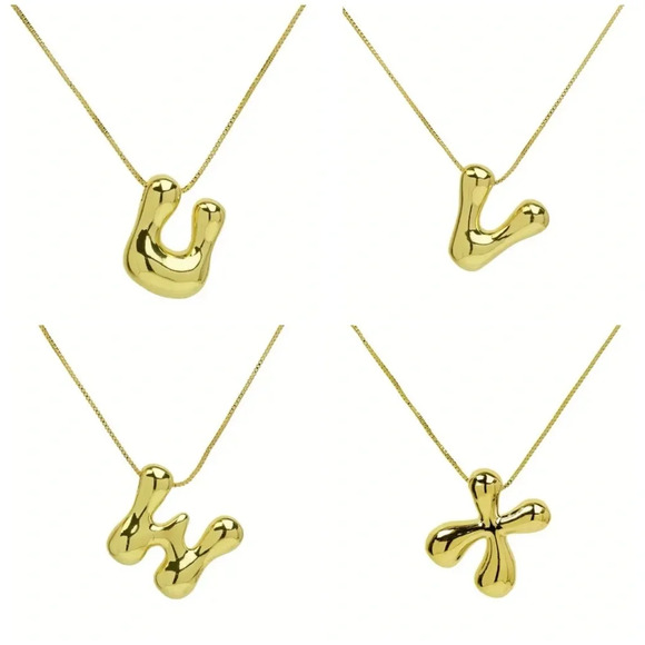 18k Gold Plated Bubble Letter Necklace - Picture 10 of 11